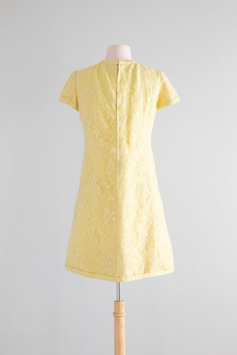 Darling 1960's Adele Simpson Yellow Silk & Lace Cocktail Dress / Medium