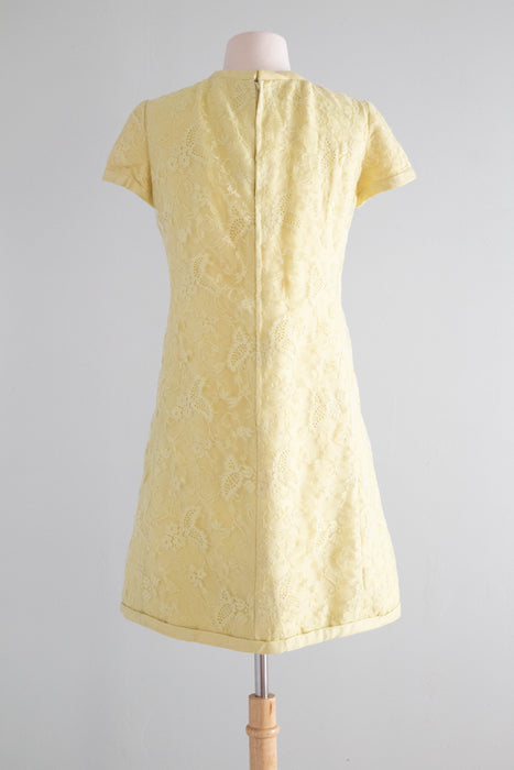Darling 1960's Adele Simpson Yellow Silk & Lace Cocktail Dress / Medium