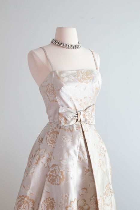 Prettiest 1950's Pearly Satin Floral Print Party Dress / XS