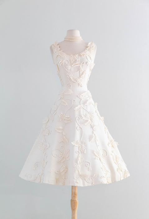 Exquisite 1950's Harvey Berin Ivory Cotton Pique Lace Applique Formal Xtabay Vintage Exquisite 1950's Harvey Berin Ivory Cotton Pique Lace Applique Formal Xtabay Vintage