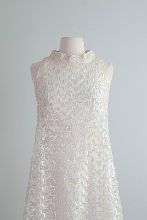 Fantastic 1960's White Sequin Mini Dress / small