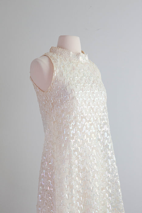 Fantastic 1960's White Sequin Mini Dress / small