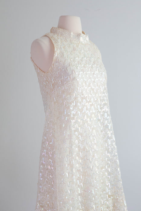 Fantastic 1960's White Sequin Mini Dress / small