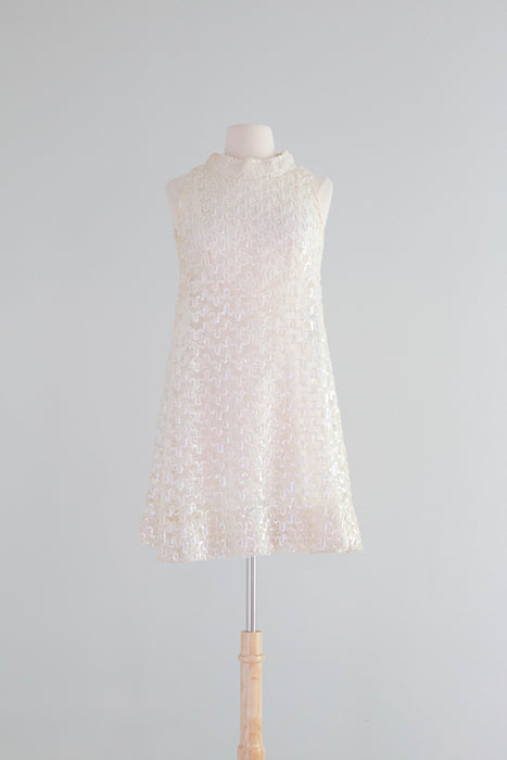 Fantastic 1960's White Sequin Mini Dress / small