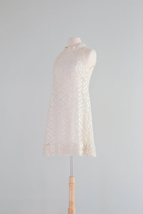 Fantastic 1960's White Sequin Mini Dress / small