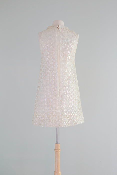 Fantastic 1960's White Sequin Mini Dress / small