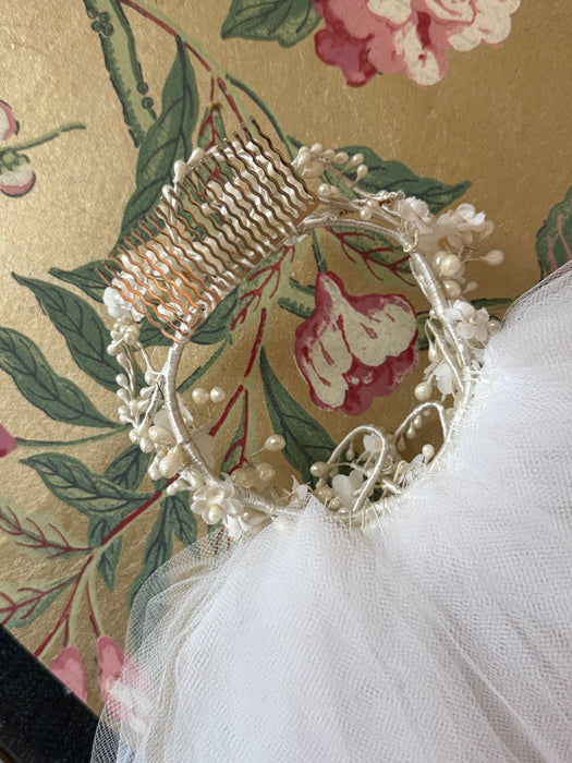 Exquisite 1950's Wax Flower Bridal Crown Veil / OS
