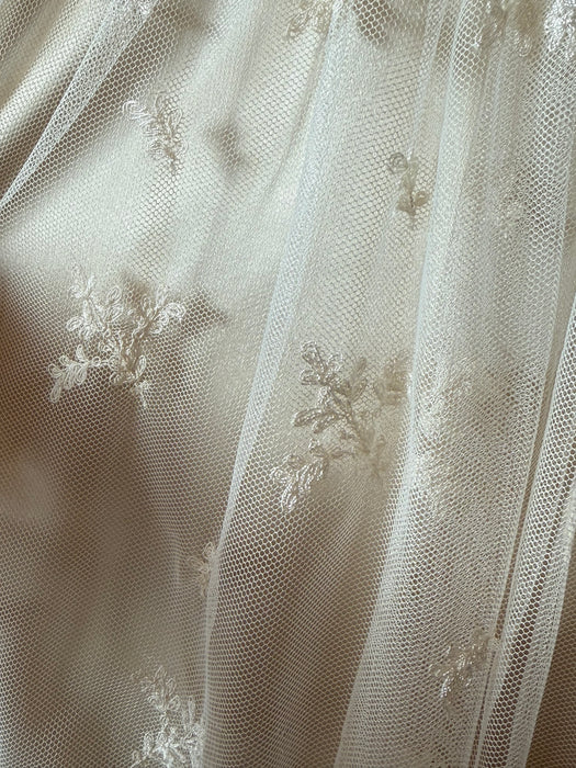 Ethereal 1970's Embroidered Net Ballet Length Wedding Dress From Neiman Marcus / M
