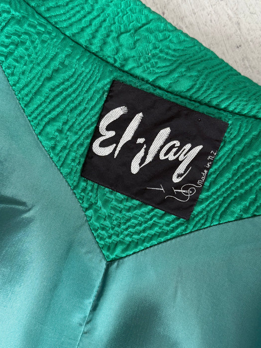 Chic 1960's Emerald Green Brocade Evening Coat / M