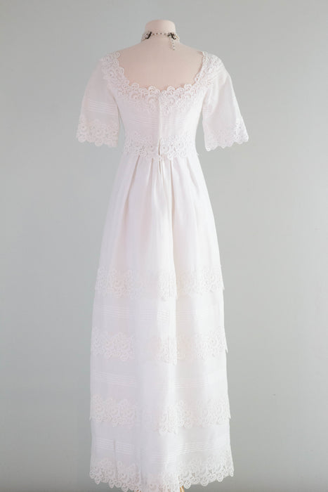 Romantic Edwardian Inspired 1960's Cotton Batiste Wedding Gown /Small