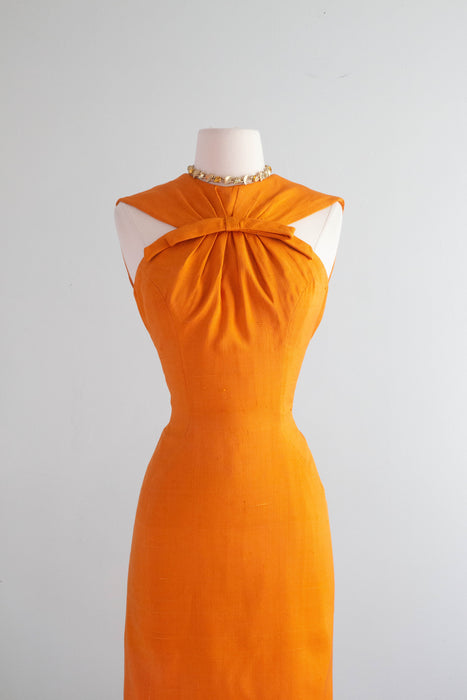 1950's TANG Silk Wiggle Dress By Designer Estevez / Small