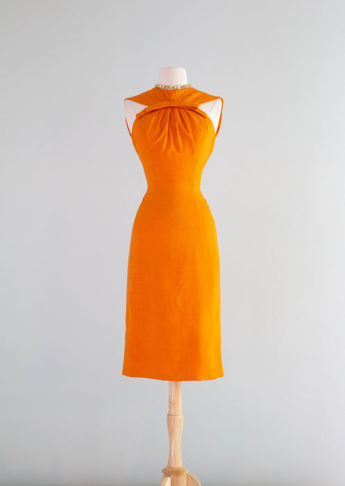 1950's TANG Silk Wiggle Dress By Designer Estevez / Small