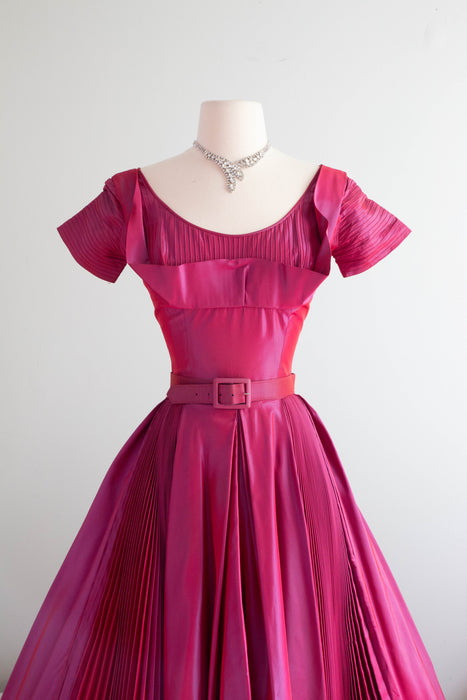 Spectacular 1950's Berry Crush Pleated Taffeta Party Dress / SM
