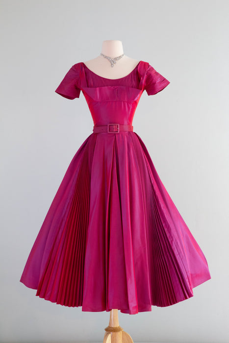 Spectacular 1950's Berry Crush Pleated Taffeta Party Dress / SM
