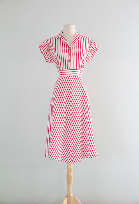 Iconic 1940's Nautical Striped Cotton Pique Summer Day Dress / ML