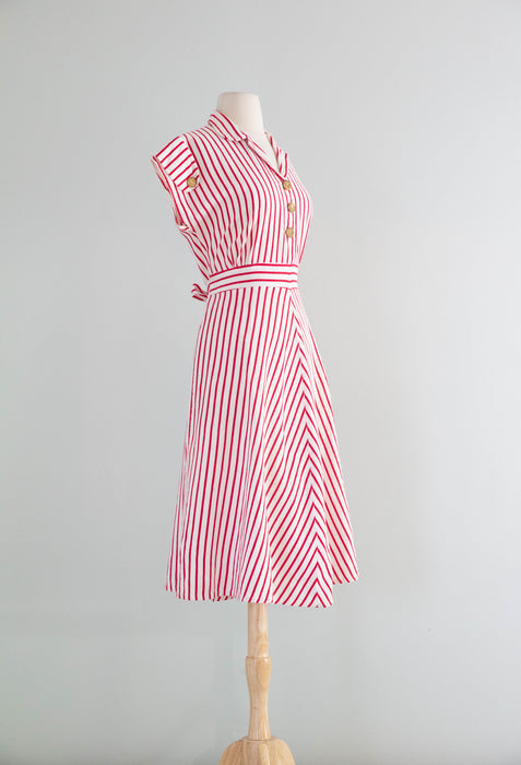 Iconic 1940's Nautical Striped Cotton Pique Summer Day Dress / ML
