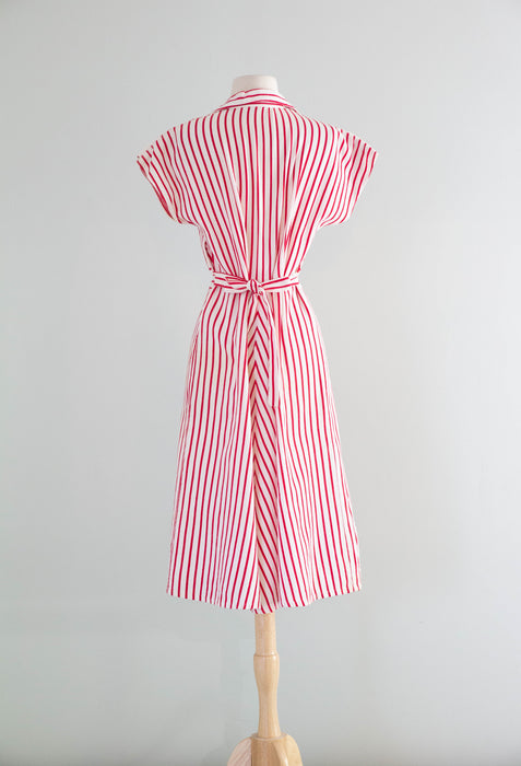 Iconic 1940's Nautical Striped Cotton Pique Summer Day Dress / ML