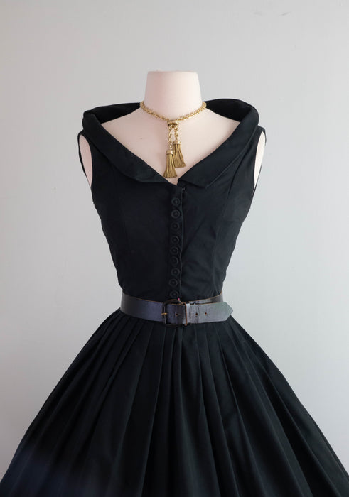 Exceptional 1950's New Look Era Black Cotton Sun Dress / Small