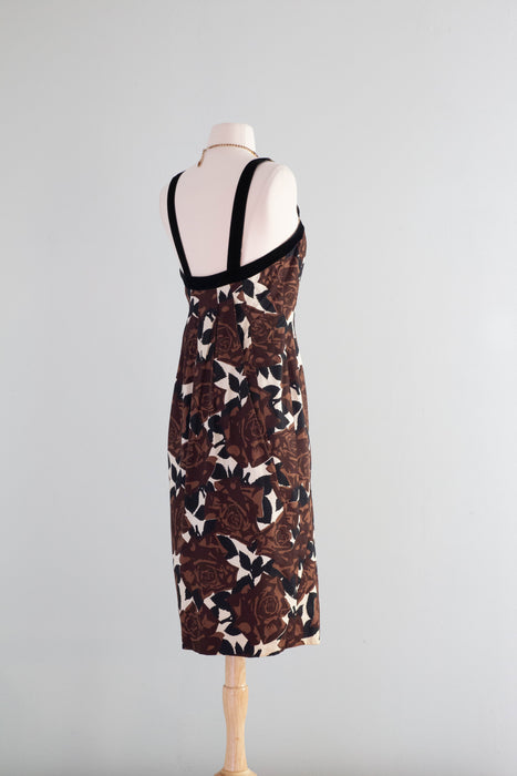 Stunning 1950's Estevez Rose Print Cocktail Dress With Matching Jacket / Small