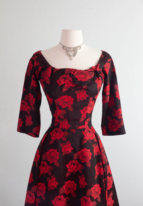 Iconic 1950's Sophie Gimbel Rose Print Cocktail Dress / Small