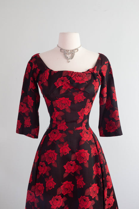 Iconic 1950's Sophie Gimbel Rose Print Cocktail Dress / Small