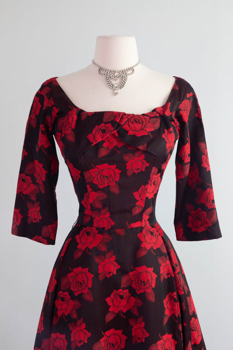 Iconic 1950's Sophie Gimbel Rose Print Cocktail Dress / Small