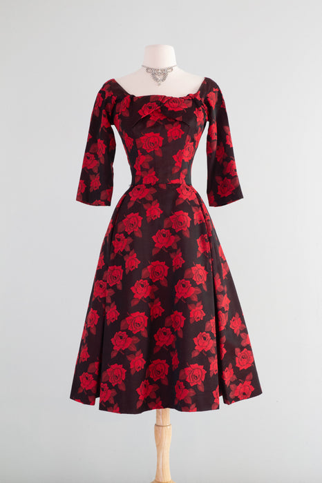 Iconic 1950's Sophie Gimbel Rose Print Cocktail Dress / Small