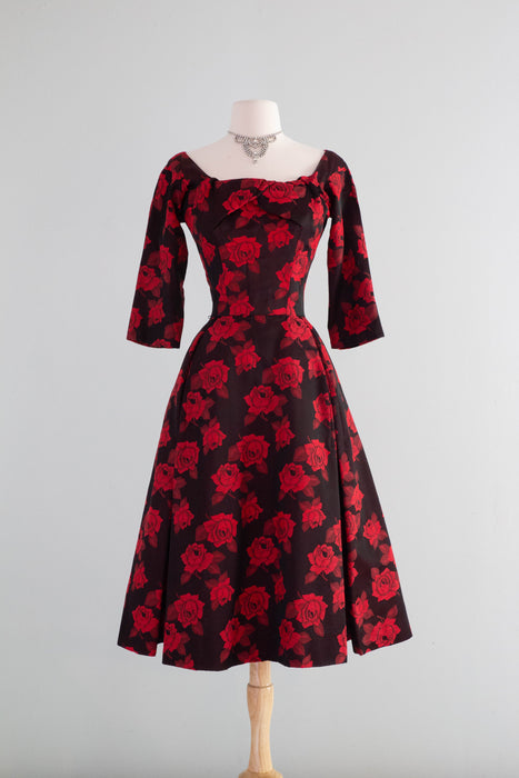 Iconic 1950's Sophie Gimbel Rose Print Cocktail Dress / Small