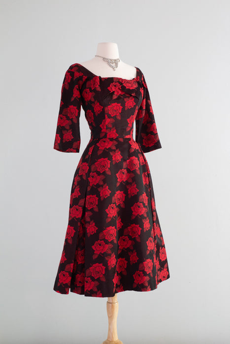 Iconic 1950's Sophie Gimbel Rose Print Cocktail Dress / Small