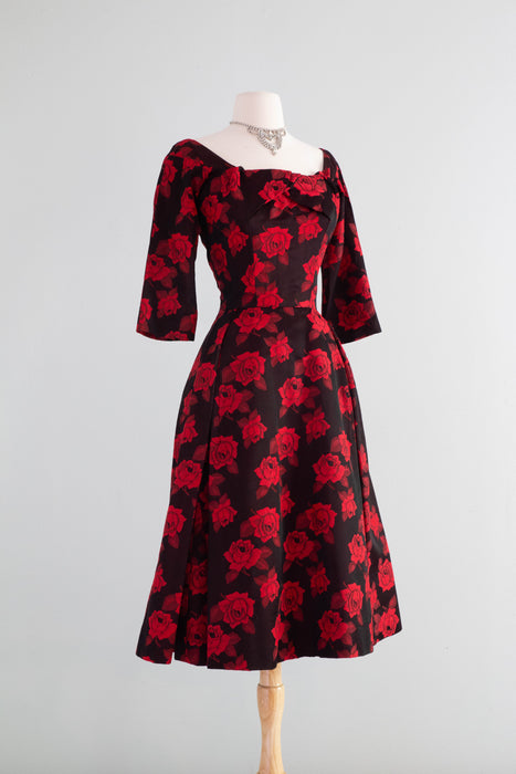 Iconic 1950's Sophie Gimbel Rose Print Cocktail Dress / Small