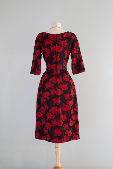 Iconic 1950's Sophie Gimbel Rose Print Cocktail Dress / Small