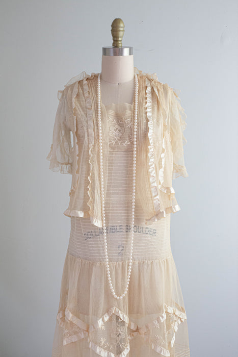 Ethereal 1920's Embroidered Net Afternoon Tea Dress AS IS / Small