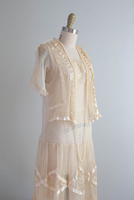 Ethereal 1920's Embroidered Net Afternoon Tea Dress AS IS / Small