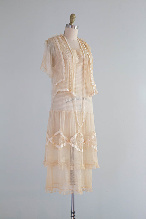 Ethereal 1920's Embroidered Net Afternoon Tea Dress AS IS / Small