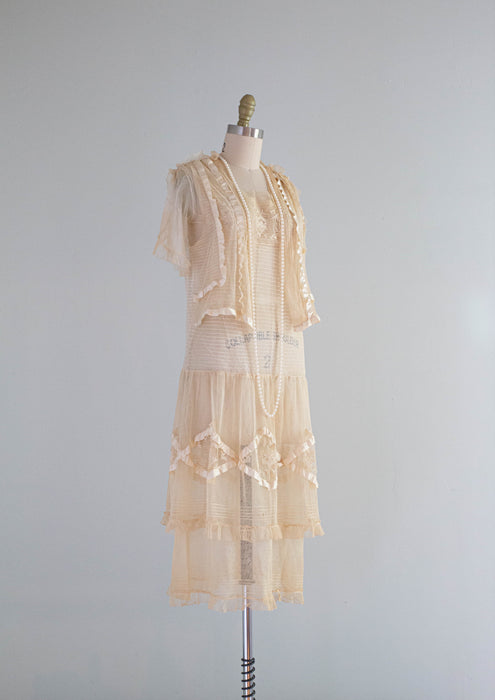 Ethereal 1920's Embroidered Net Afternoon Tea Dress AS IS / Small