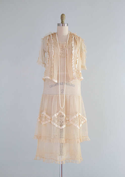 Ethereal 1920's Embroidered Net Afternoon Tea Dress AS IS / Small