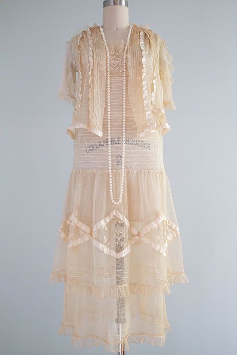 Ethereal 1920's Embroidered Net Afternoon Tea Dress AS IS / Small