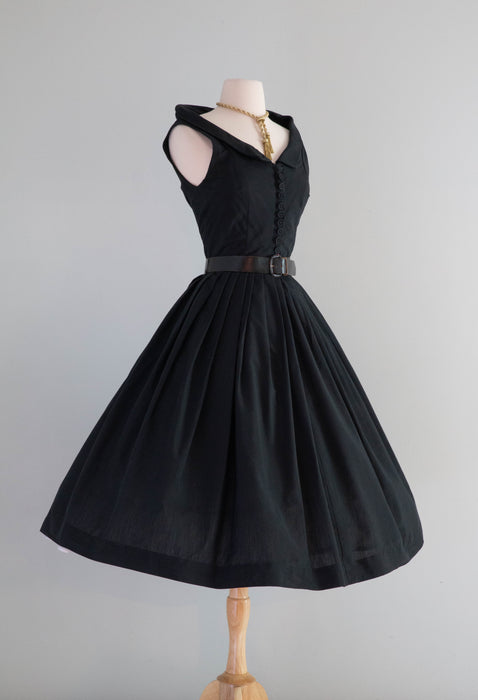 Exceptional 1950's New Look Era Black Cotton Sun Dress / Small