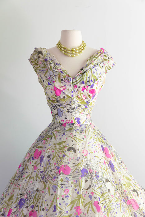 Ethereal 1950's Paper Silk Summer Floral Print Party Dress / Small