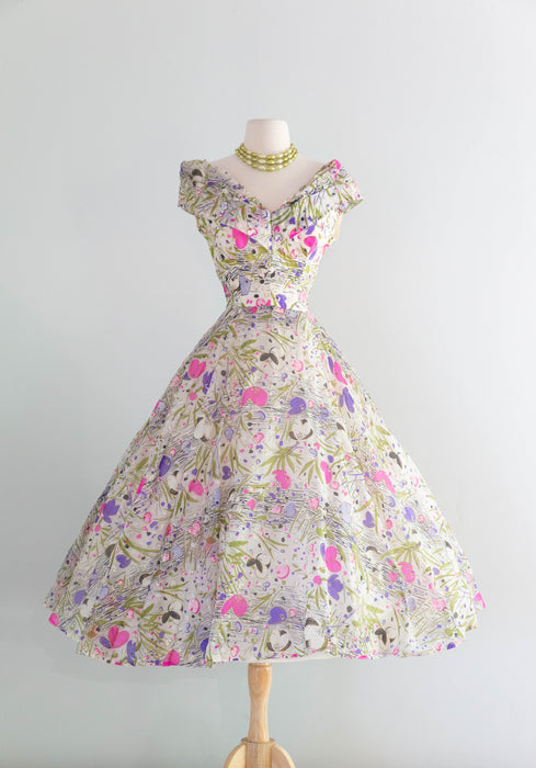 Ethereal 1950's Paper Silk Summer Floral Print Party Dress / Small