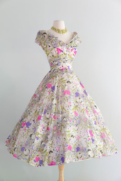 Ethereal 1950's Paper Silk Summer Floral Print Party Dress / Small