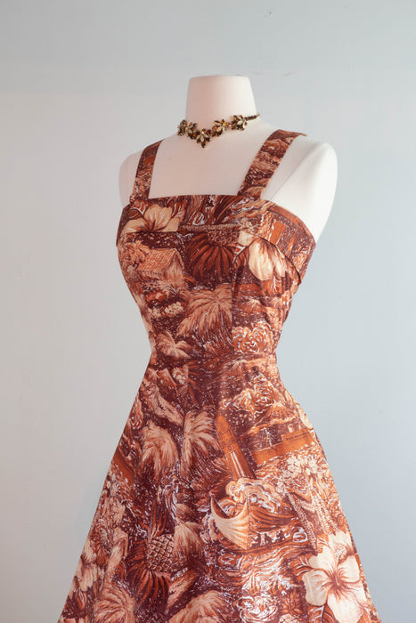 Hawaiian Sunset ... 1950's Alfred Shaheen Hawaiian Dress With Matching Bolero / Small