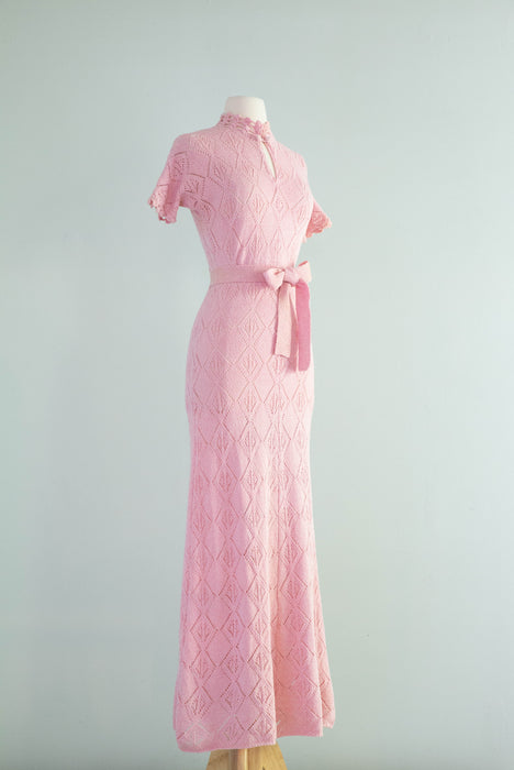 Fabulous 1970's Cherry Blossom Pink Knit Dress By JoAnn Knits / ML