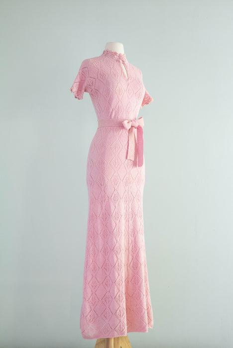 Fabulous 1970's Cherry Blossom Pink Knit Dress By JoAnn Knits / ML