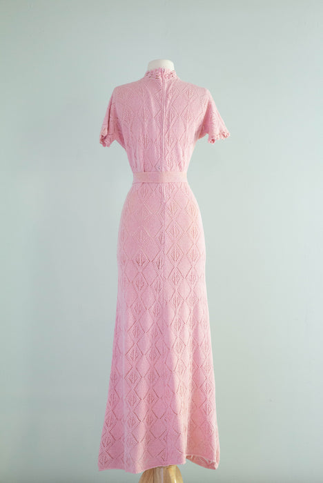 Fabulous 1970's Cherry Blossom Pink Knit Dress By JoAnn Knits / ML