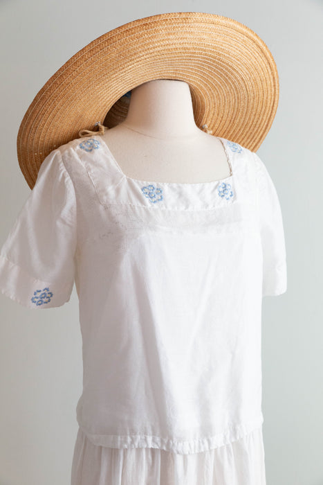 Ethereal 1920's Embroidered Cotton Lawn Two Piece Dress & Blouse / M