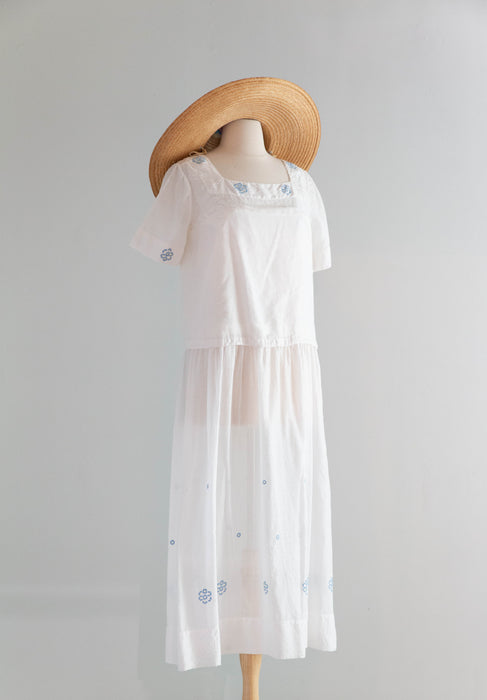 Ethereal 1920's Embroidered Cotton Lawn Two Piece Dress & Blouse / M