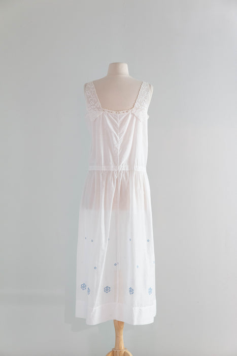 Ethereal 1920's Embroidered Cotton Lawn Two Piece Dress & Blouse / M