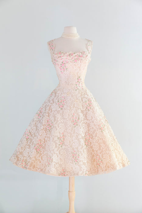 Exquisite 1950's Ceil Chapman Rose Princess Shell Pink Chantilly Lace Xtabay Vintage Exquisite 1950's Ceil Chapman Rose Princess Shell Pink Chantilly Lace Xtabay Vintage