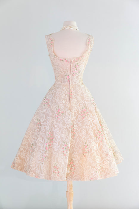 Exquisite 1950's Ceil Chapman Rose Princess Shell Pink Chantilly Lace Xtabay Vintage Exquisite 1950's Ceil Chapman Rose Princess Shell Pink Chantilly Lace Xtabay Vintage